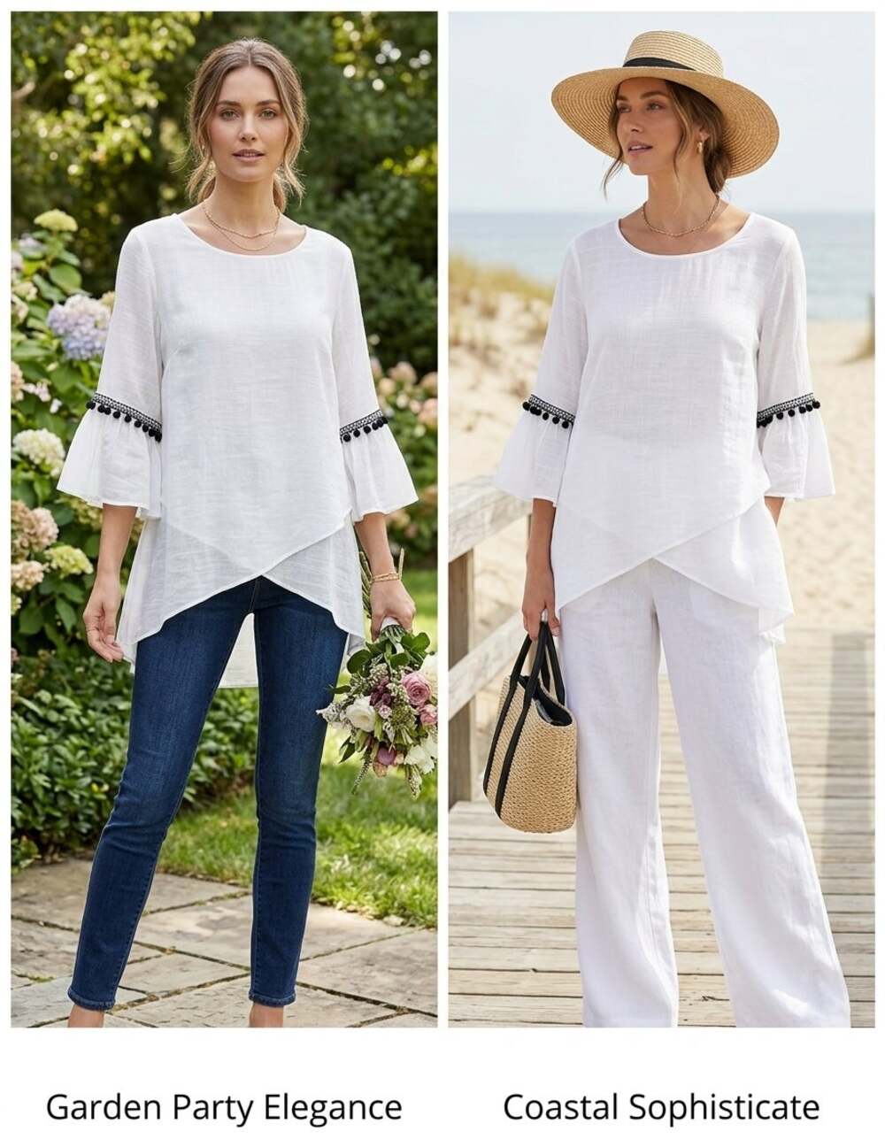 IN Studio tunic Top White Pom Pom Gauzy Flowy layered Boho Cottage Core 2XL